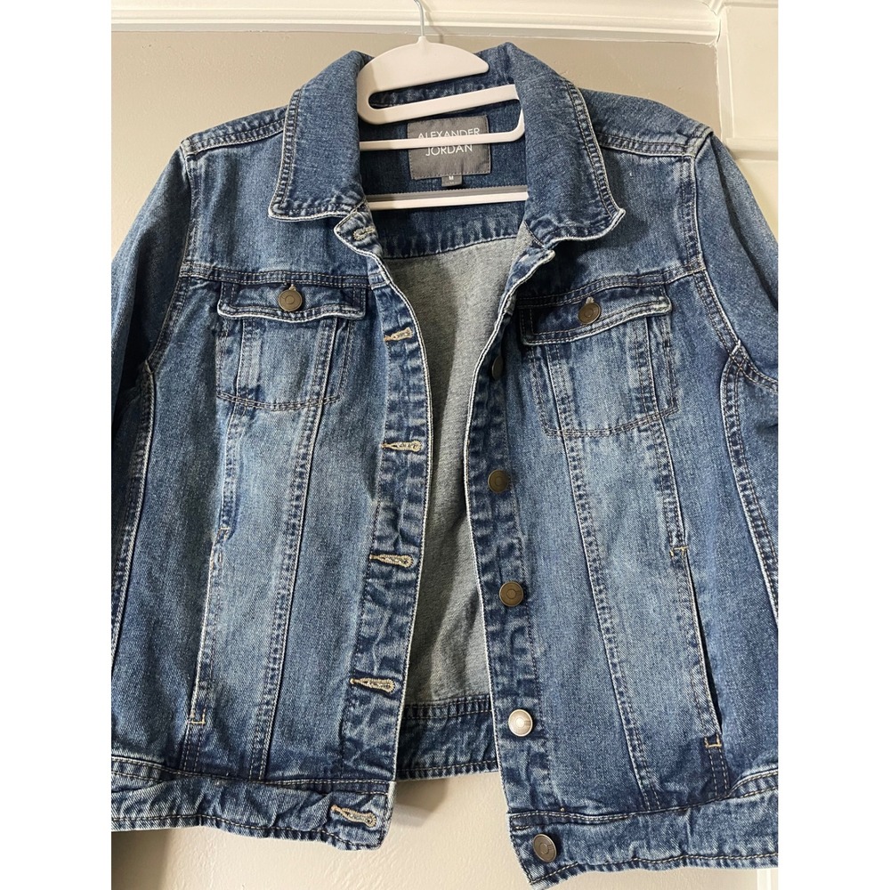 Alexander Jordan Womens Medium Wash Denim Trucker Jacket Size M Blue Cropped - Picture 2 of 9